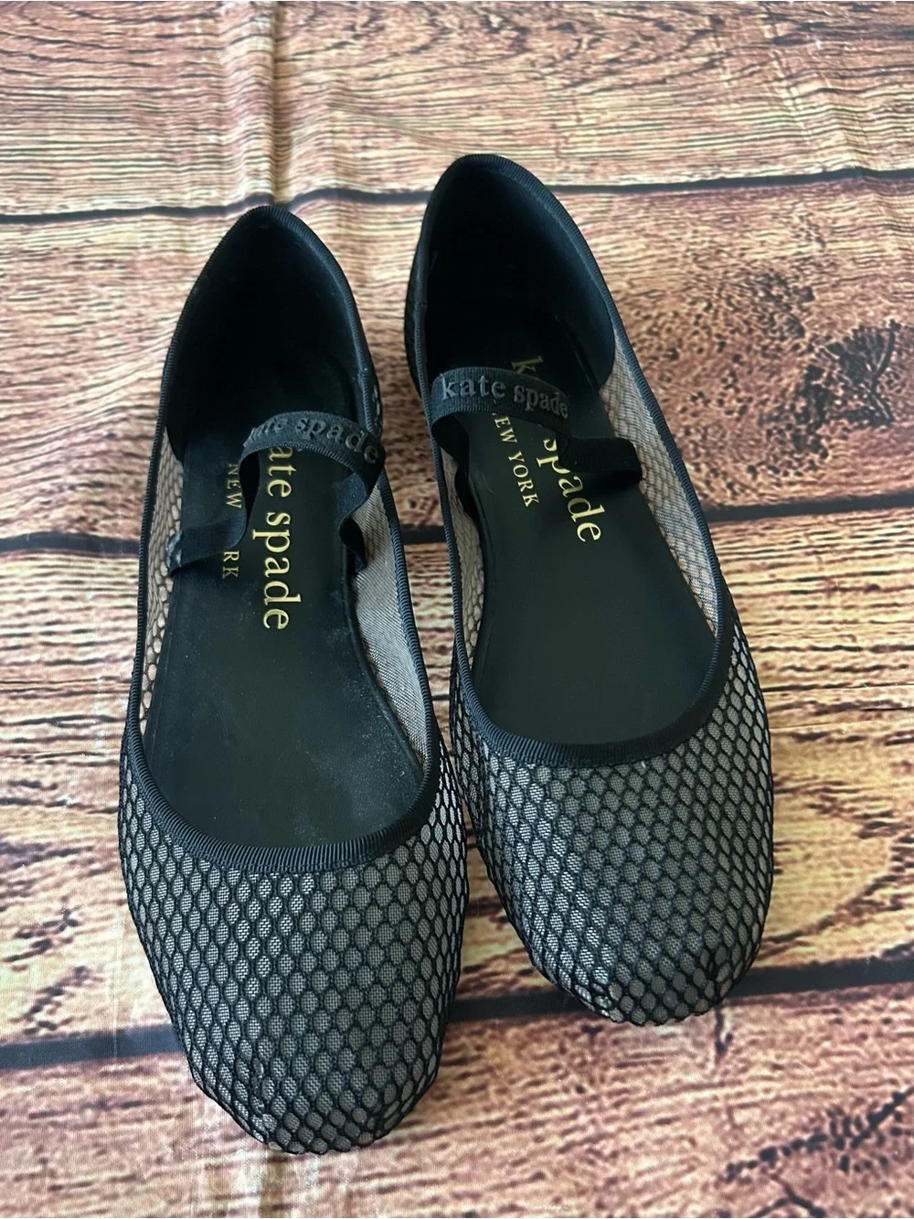 Kate Spade Riley Mesh Mary Jane Ballet Flats Black Fishnet Strap Size 8